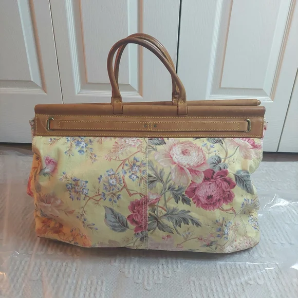 Vintage 80's Ralph Lauren Floral Carpet Tapestry Leather Satchel- Travel Bag! - Picture 4 of 16
